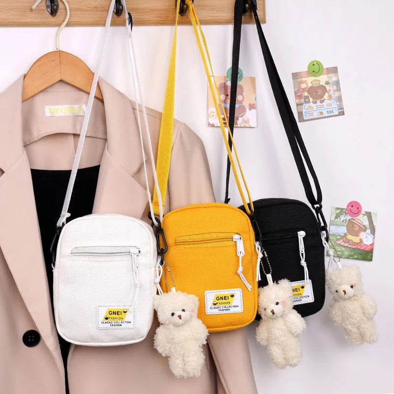 Canvas Crossbody Bag Small Shoulder Handbag Solid Phone Bag Zipper Purse