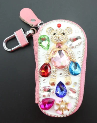 Diamond Bear Key Wallet Leather Organizer Case for Women