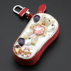 Diamond Bear Key Wallet Leather Organizer Case for Women