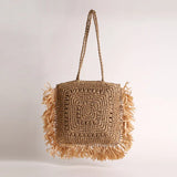 Straw-Woven Shoulder Bag Multi-color Tote Handbag