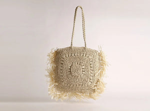 Straw-Woven Shoulder Bag Multi-color Tote Handbag