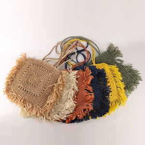 Straw-Woven Shoulder Bag Multi-color Tote Handbag