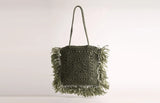 Straw-Woven Shoulder Bag Multi-color Tote Handbag
