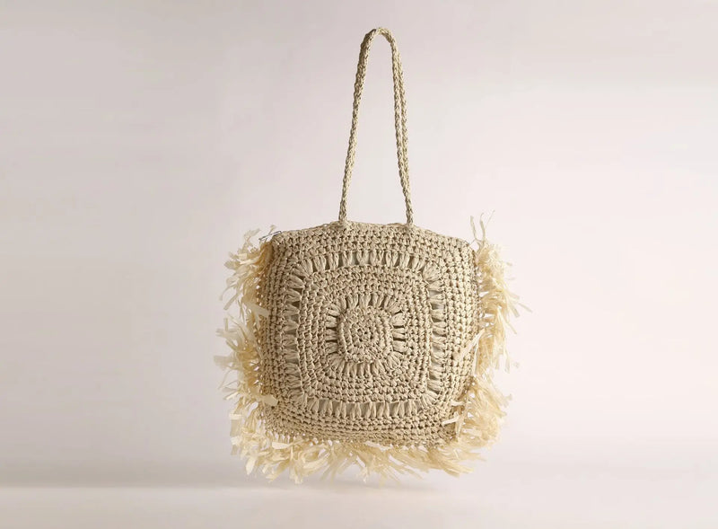 Straw-Woven Shoulder Bag Multi-color Tote Handbag