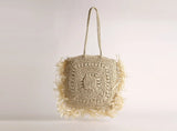 Straw-Woven Shoulder Bag Multi-color Tote Handbag