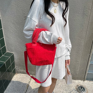 Casual Multi-color Corduroy Cross Bag Solid Shopping Bag Handbag