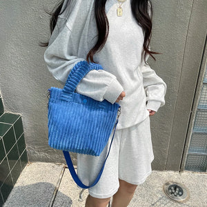 Casual Multi-color Corduroy Cross Bag Solid Shopping Bag Handbag
