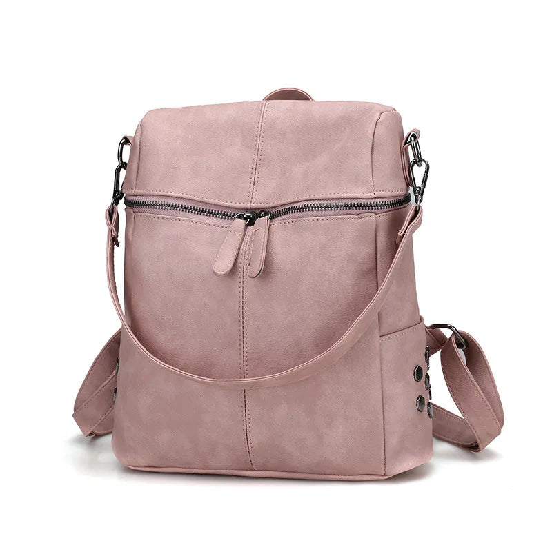 Vintage Nubuck Leather School Backpack Large Capacity Waterproof Shoulder Bag