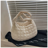 Casual Large Capacity Tote Shoulder Bags Ruched Handbag Nylon Quilted