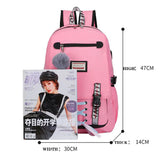 Casual School Bag Girls Women Backpack USB Charging Schoolbag