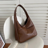Casual Shoulder Bag Large Capacity PU Leather Wide Straps Tote Bag