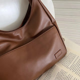 Casual Shoulder Bag Large Capacity PU Leather Wide Straps Tote Bag