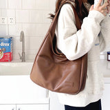 Casual Shoulder Bag Large Capacity PU Leather Wide Straps Tote Bag