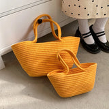 Casual Solid Woven Bag Small Tote Straw Bag Beach Vacation Travel
