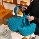 Casual Solid Woven Bag Small Tote Straw Bag Beach Vacation Travel