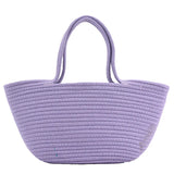 Casual Solid Woven Bag Small Tote Straw Bag Beach Vacation Travel