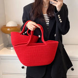 Casual Solid Woven Bag Small Tote Straw Bag Beach Vacation Travel