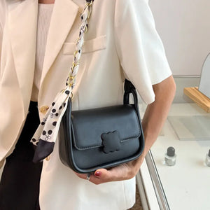 Women's Chain Shoulder Bag Small Flap Handbag with Silk Scarf Messenger Bag