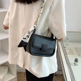 Women's Chain Shoulder Bag Small Flap Handbag with Silk Scarf Messenger Bag