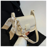 Women's Chain Shoulder Bag Small Flap Handbag with Silk Scarf Messenger Bag
