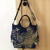 Sequins Peacock Embroidered Canvas Tote Bag, Beaded Handbag