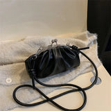 Cloud Shoulder Bags For Female Pleated Clip Soft Leather Crossbody Bags
