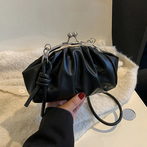 Cloud Shoulder Bags For Female Pleated Clip Soft Leather Crossbody Bags