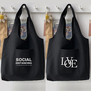 Harajuku Woman Casual Tote Bag with Text Print