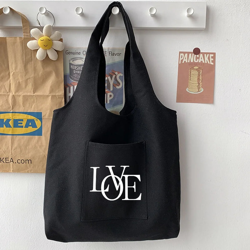 Harajuku Woman Casual Tote Bag with Text Print