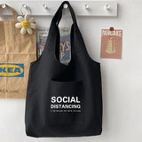 Harajuku Woman Casual Tote Bag with Text Print
