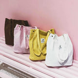 Corduroy Shoulder Bag for Women Cotton Cloth Handbag Solid Eco Shopping Bags