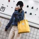 Corduroy Shoulder Bag for Women Cotton Cloth Handbag Solid Eco Shopping Bags