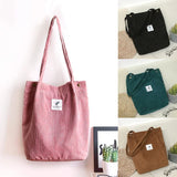 Corduroy Shoulder Bag Women Cotton Handbag Eco Shopping Orangnizer