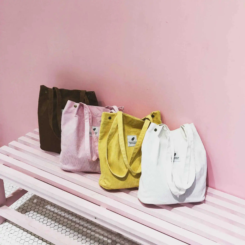 Corduroy Shoulder Bag Women Cotton Handbag Eco Shopping Orangnizer