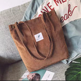 Corduroy Shoulder Bags For Women Cotton Cloth Handbags Solid Shopping Large