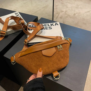 Corduroy Waist Bag Canvas Shoulder Crossbody Phone Chest Bag