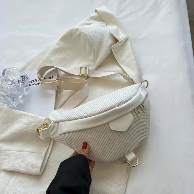 Corduroy Waist Bag Canvas Shoulder Crossbody Phone Chest Bag