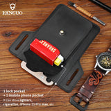 Crazy Horse Leather Waist Pack Phone Bag Belt Loop Hook Waist Pouch Brown