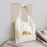 Bear Print Canvas Shoulder Vest Bag Women Version Large Capacity