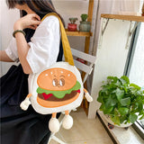 Cartoon Hamburger Women Large-capacity Canvas Bag