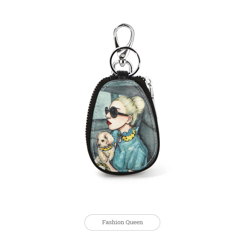 Cat Painted Key Bag Women Pu Leather Key Wallets