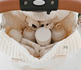 Embroidery Bear Flower Pattern Beige Cotton Handbag