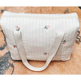 Embroidery Bear Flower Pattern Beige Cotton Handbag