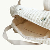 Embroidery Bear Flower Pattern Beige Cotton Handbag