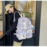 Waterproof Grid Backpack Women Candy Colors Student Backpacks