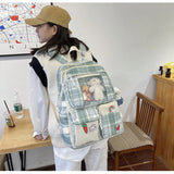 Waterproof Grid Backpack Women Candy Colors Student Backpacks