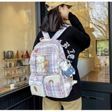 Waterproof Grid Backpack Women Candy Colors Student Backpacks