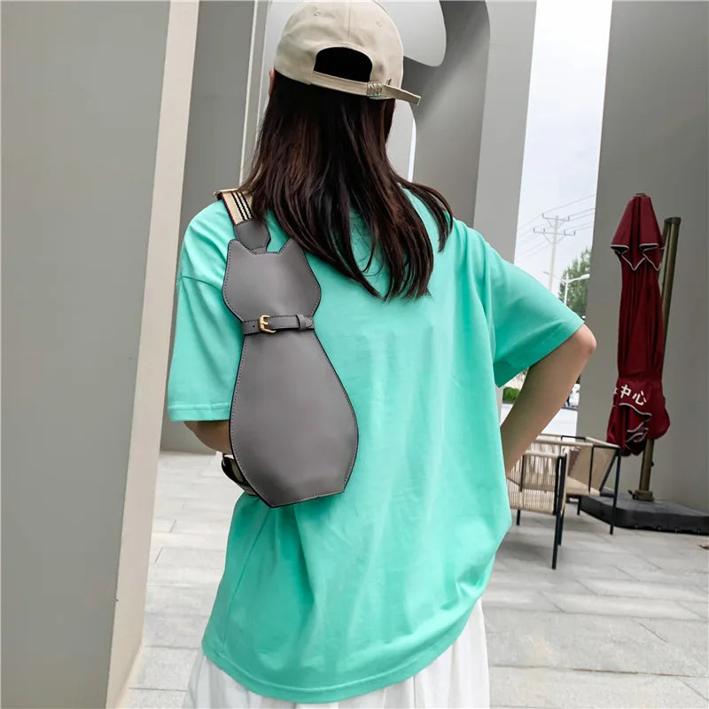 Pu Cat Dog Bag Women Bag Messenger Bag Wide Shoulder Straps Chest Bag Shoulder B