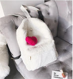Plush Faux Fur Backpack w/ Heart Pendant - Pink