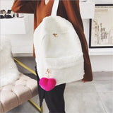 Plush Faux Fur Backpack w/ Heart Pendant - Pink